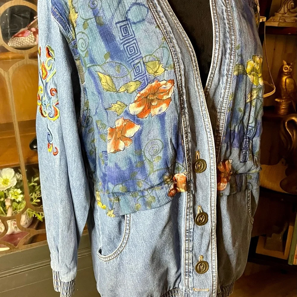 Floral Denim Jacket Vintage Boho - Picture 5 of 5
